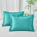 Winlife 100% Cotton Quilted Pillow Sham Floral Printed Pillow Cover Set Of 2 (King Size, Teal)