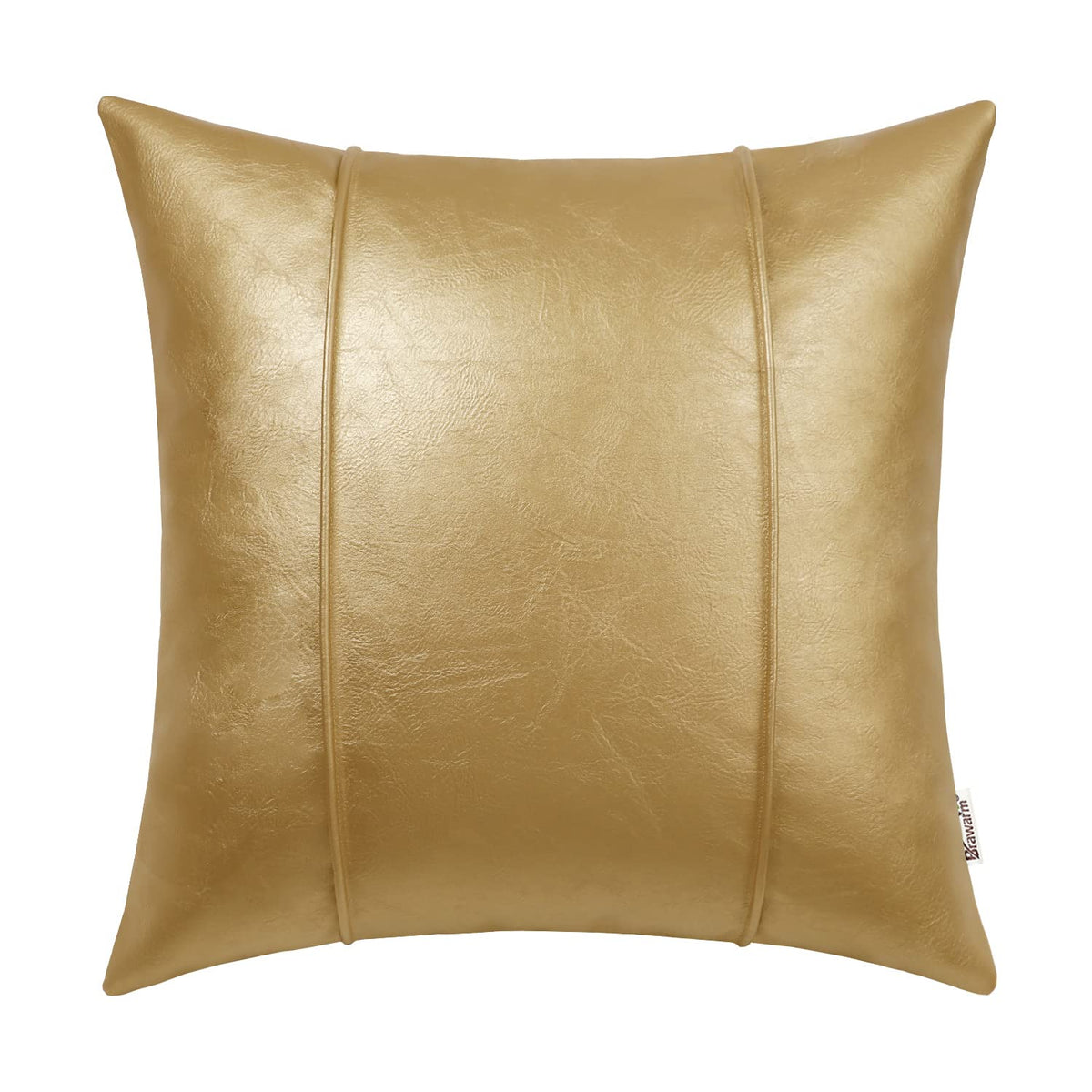 Brawarm Gold Leather Throw Pillow Covers 18 X 18 Inches - Faux Leather Pillow Cover With Piping, Hand Stitched Leather Throw Pil