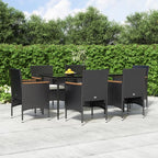 vidaXL 7-Piece Black Patio Dining Set with Cushions - Modern Outdoor Furniture with PE Rattan, Tempered Glass Table, Cushioned Chairs for Garden, Patio, or Deck