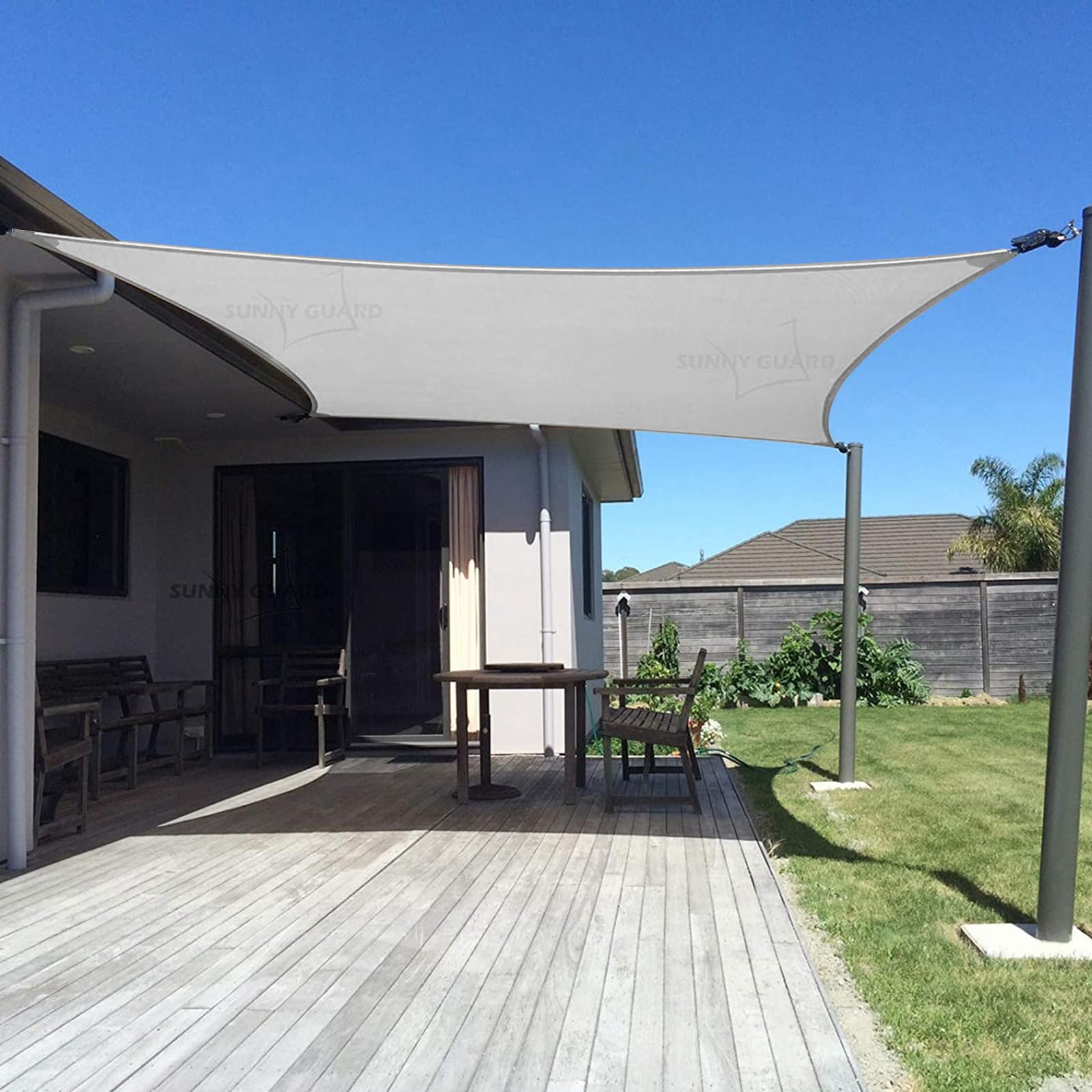 Sunny Guard Custom Size 15'X15' Light Grey Sun Shade Sail Rectangle Uv Block Shade For Backyard Yard Patio Deck Garden.(Customiz