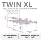 vidaXL 12'' Twin XL Metal Bed Frame with Headboard, Black, Noise-Free, Strong Slats, Under-Bed Storage, No Mattress Included
