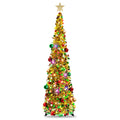 N&T NIETING Pop Up Christmas Tree with Lights & 30 Balls, 5Ft Collapsible Gold Mix Tinsel Christmas Tree Decorations, Pencil Chr