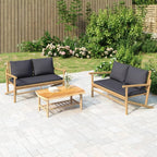 vidaXL Bamboo Patio Bench with Comfortable Dark Gray Cushions and Armrests - Durable Outdoor Garden Seat with Backrest - Lightweight, Easy to Move