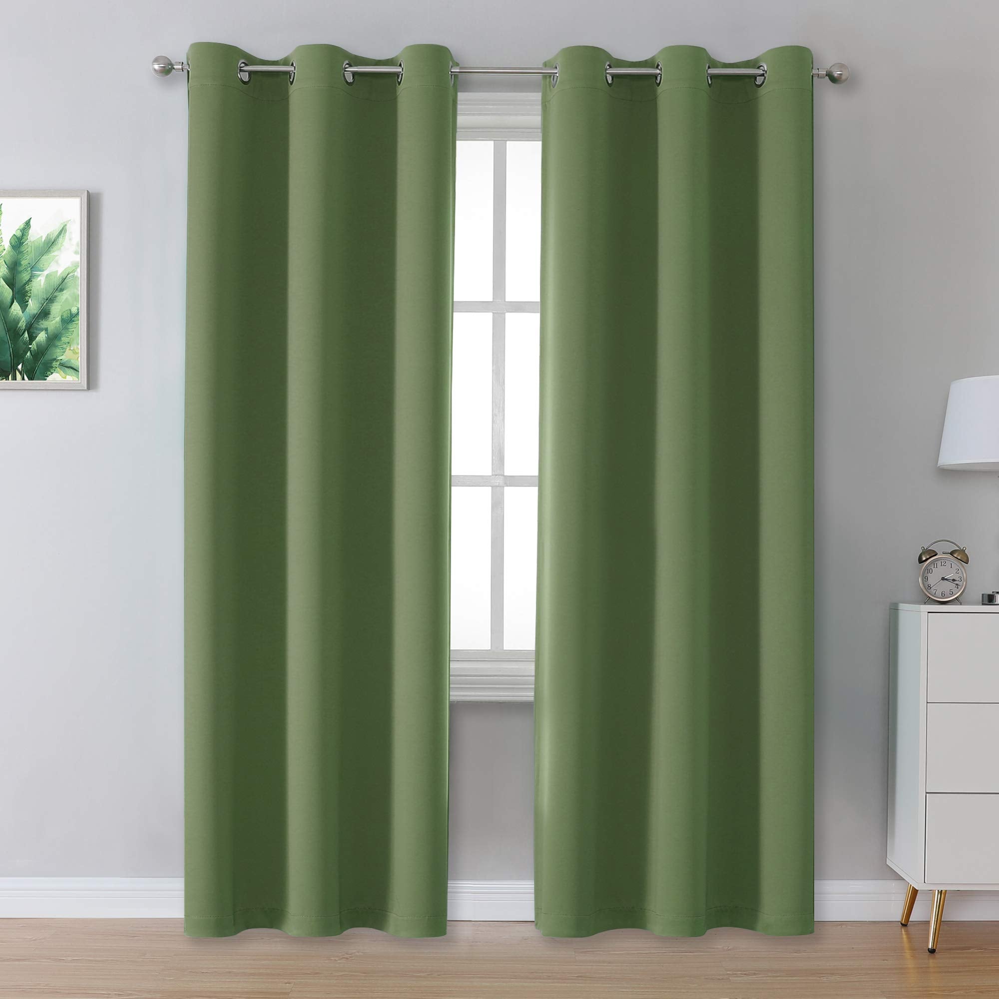 Dualife Sage Green Blackout Curtains 42 X 96 Inch Long Set Of 2 Panels For Bedroom Thermal Insulated Grommet Room Darkening Wind