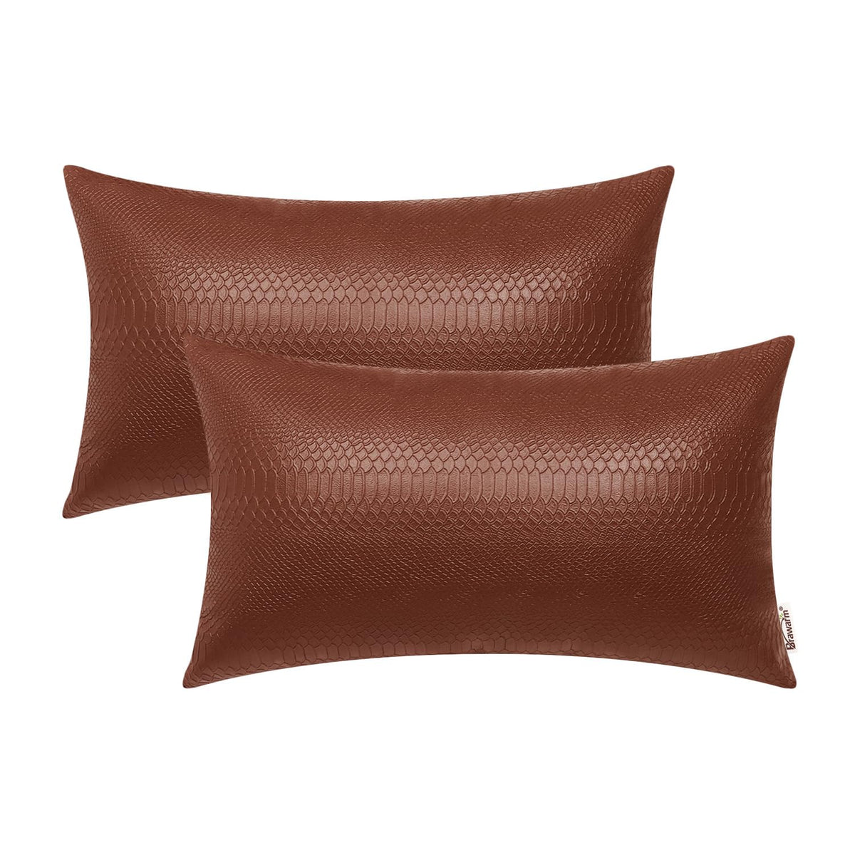 Brawarm Light Brown Leather Throw Pillows 12 X 20 Inches - Snake Leather Pillow Covers Pack Of 2, Faux Leather Decorative Lumbar