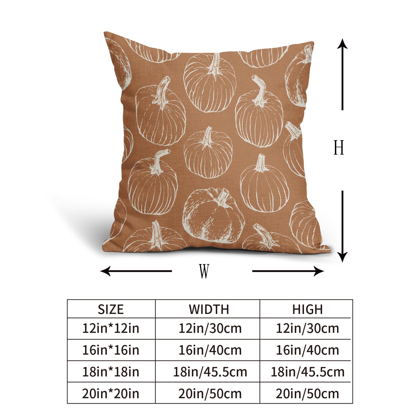 Fall Pumpkin Pillow Covers 18X18 Set Of 2 Autumn Themed Thanksgiving Harvest Burnt Orange Print Decorative Throw Pillows Outdoor