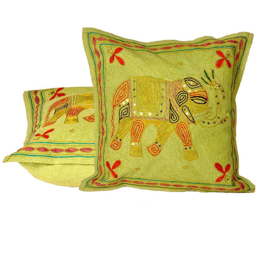 Little India Hand Embroidered Work Cotton 2 Piece Cushion Cover Set  Orange (Dli3Cus832)