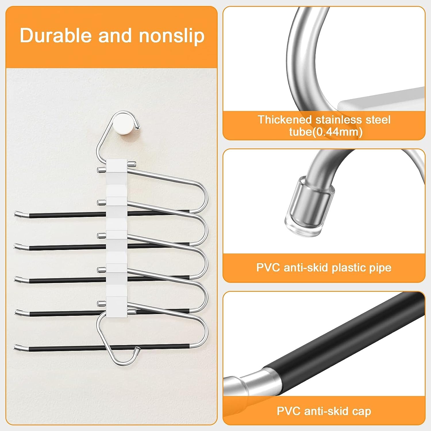 Loretoy 4 Pack Pants Hangers Space Saving, Anti-Slip Multi-Functional Pants Rack, Thickened Stainless Steel Tube Two Hanging Mod