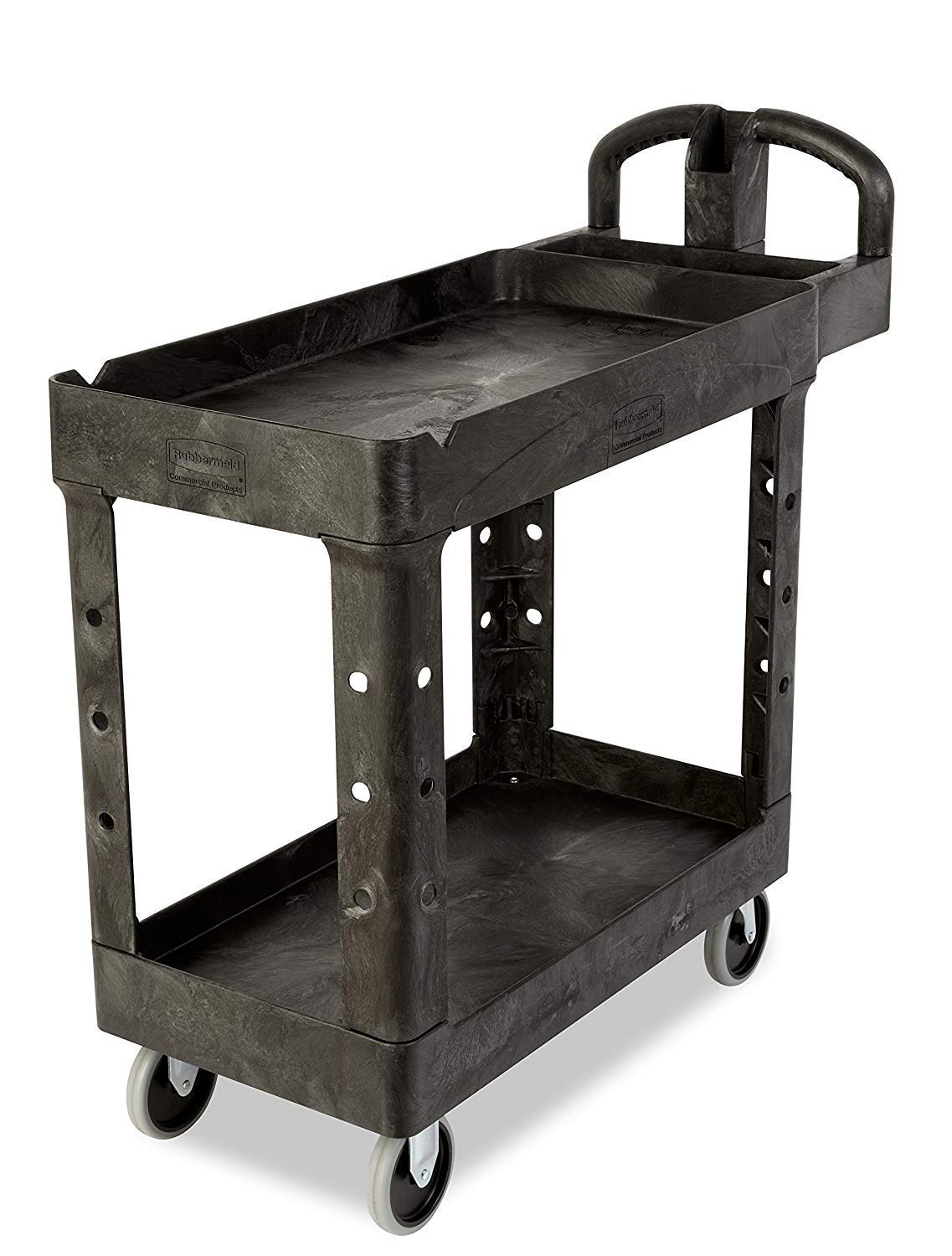 Rubbermaid Commercial Products 2-Shelf Utility/Service Cart, Small, Lipped Shelves, Ergonomic Handle, 500 lbs. Capacity, for War