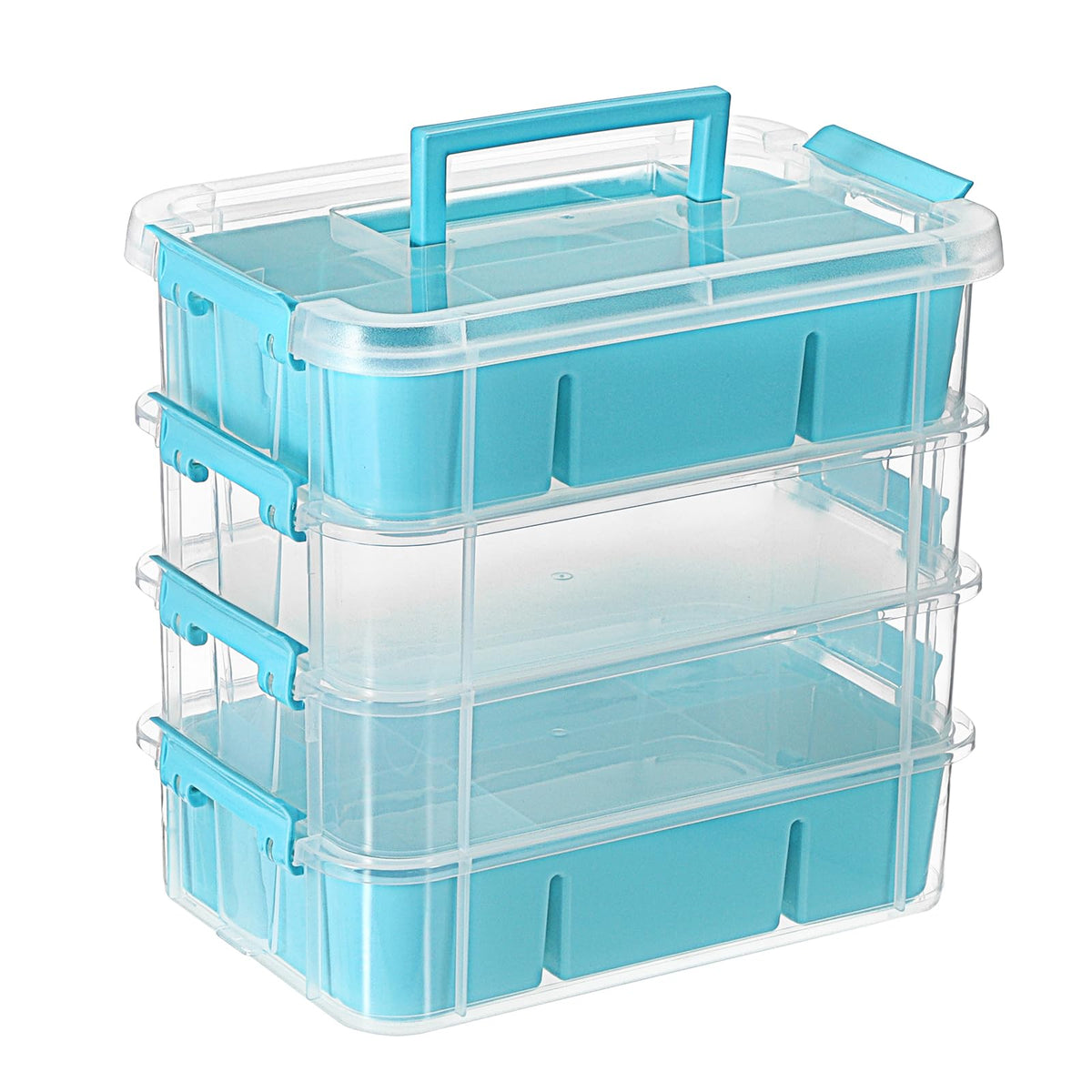 JUXYES 4Tiers Plastic Stack Carry Storage Containers Box wih Handle Lids