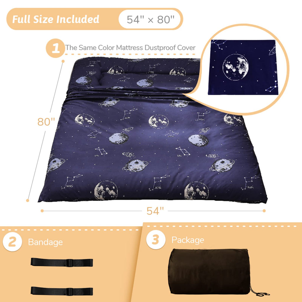 Navy Space Adventure Japanese Floor Futon Mattress, Thicken Tatami Mat Sleeping Pad Foldable Bed Roll Up Mattress Floor Lounger Bed Couches And Sofas For Kids Full Size