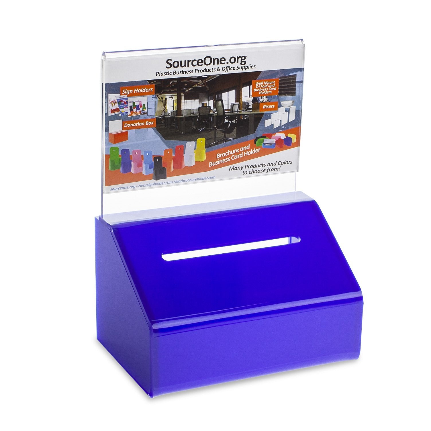 Source One Heavy Duty Small Donation/Ballot Box With Lock And Sign Holder 5 Inch Wide (1 Pack, Blue)