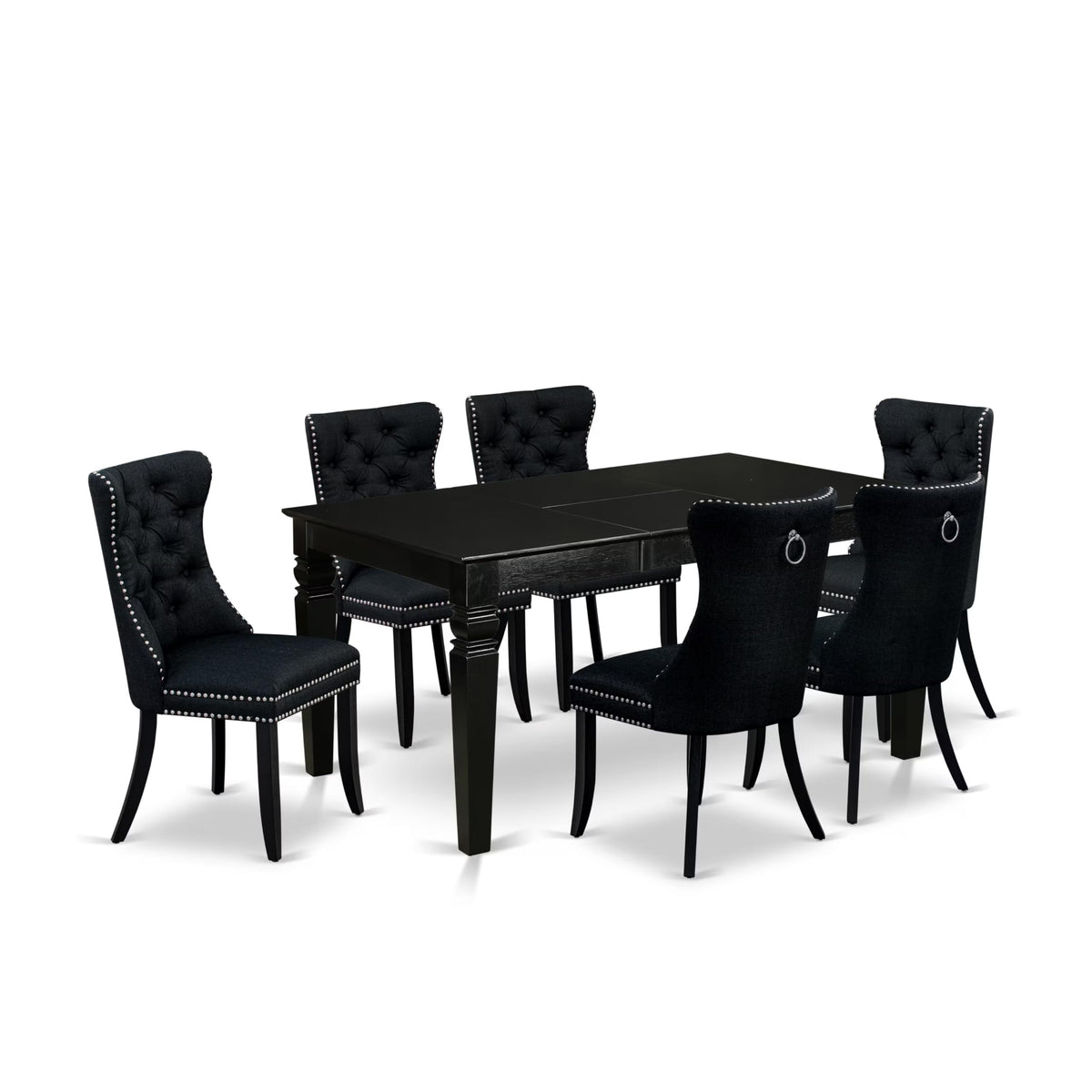 East West Furniture Weda7-Blk-24 7 Piece Dining Table Set Includes A Rectangle Kitchen Table With Butterfly Leaf And 6 Padded Chairs, 42X60 Inch, Black
