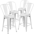 4 Pk. 24 High White Metal Indoor-Outdoor Counter Height Stool with Back
