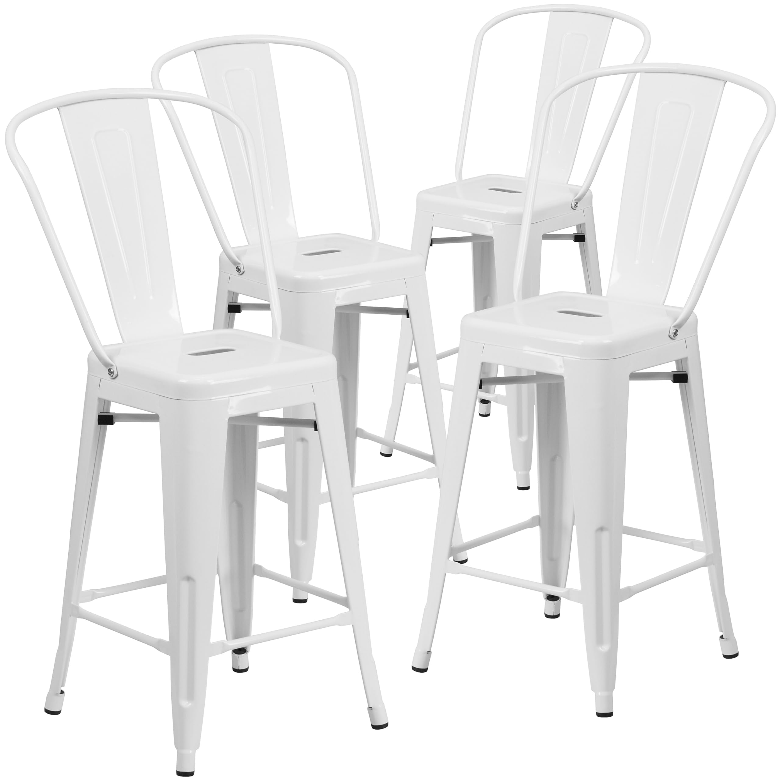 4 Pk. 24 High White Metal Indoor-Outdoor Counter Height Stool with Back