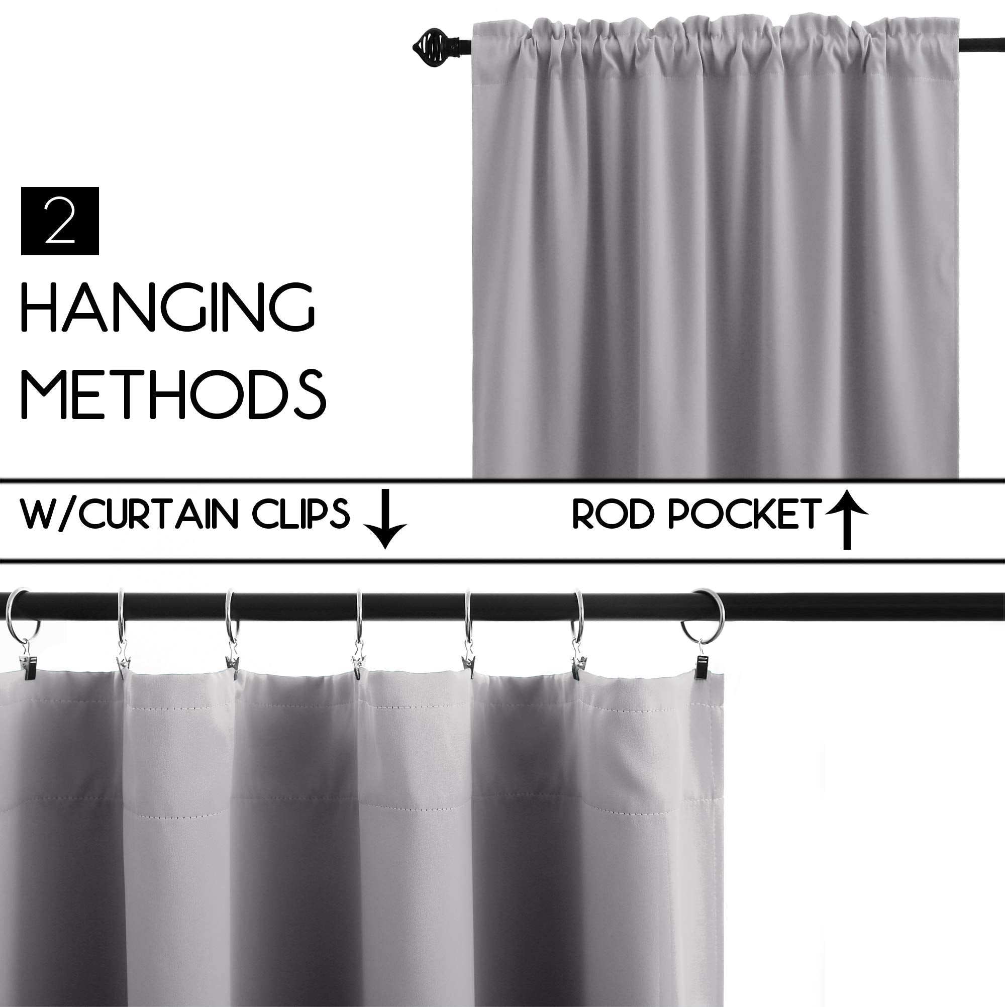 Koufall 36 Inch Curtains For Basement Windows 2 Packs Blackout Light Blocking Small Half Medium Gray Short Curtains For Bedroom Bathroom Light Grey 34 By 36 Inches Long
