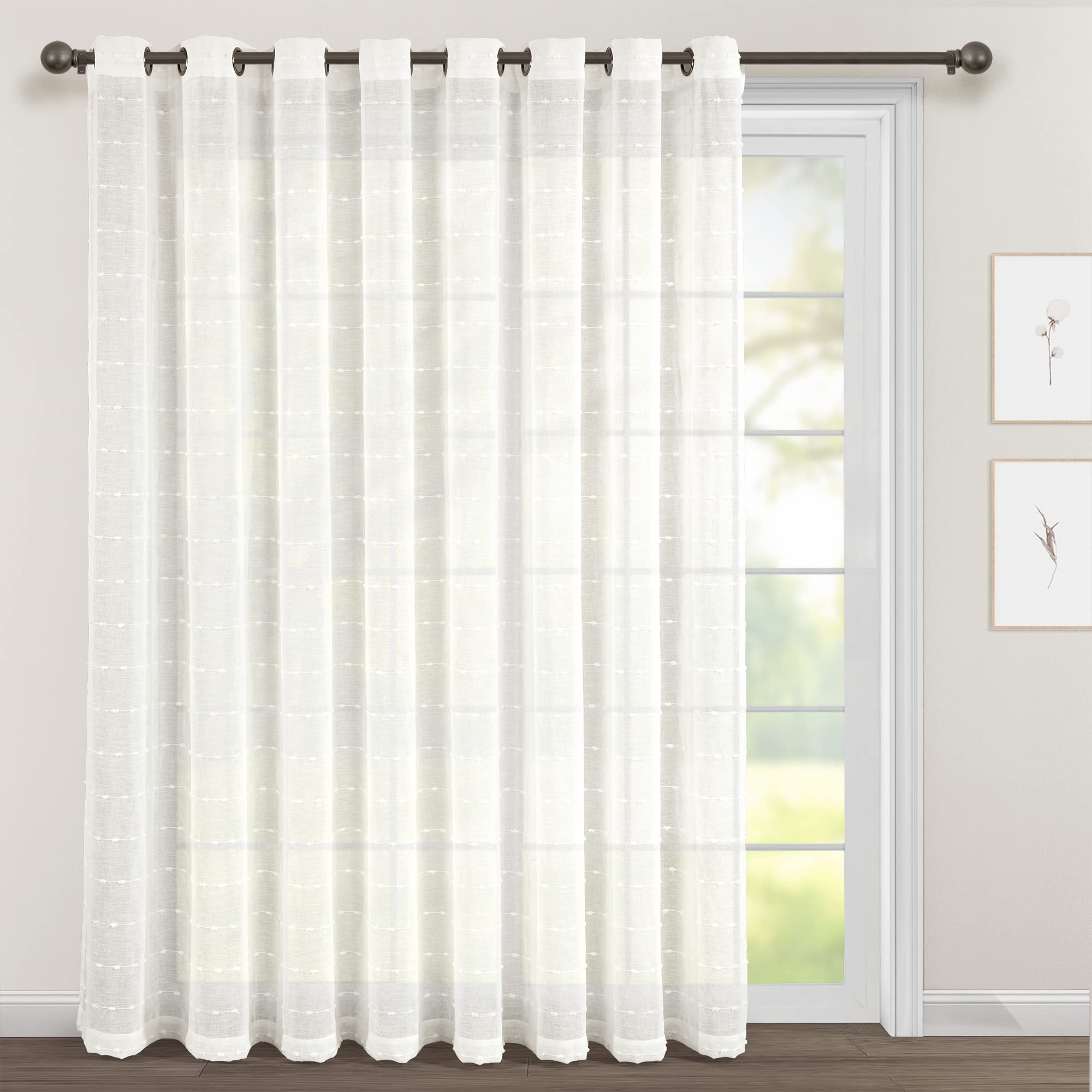 Lush Decor Farmhouse Textured Grommet Sheer Window Curtain Panel (Single Panel), 115'W X 84'L, White