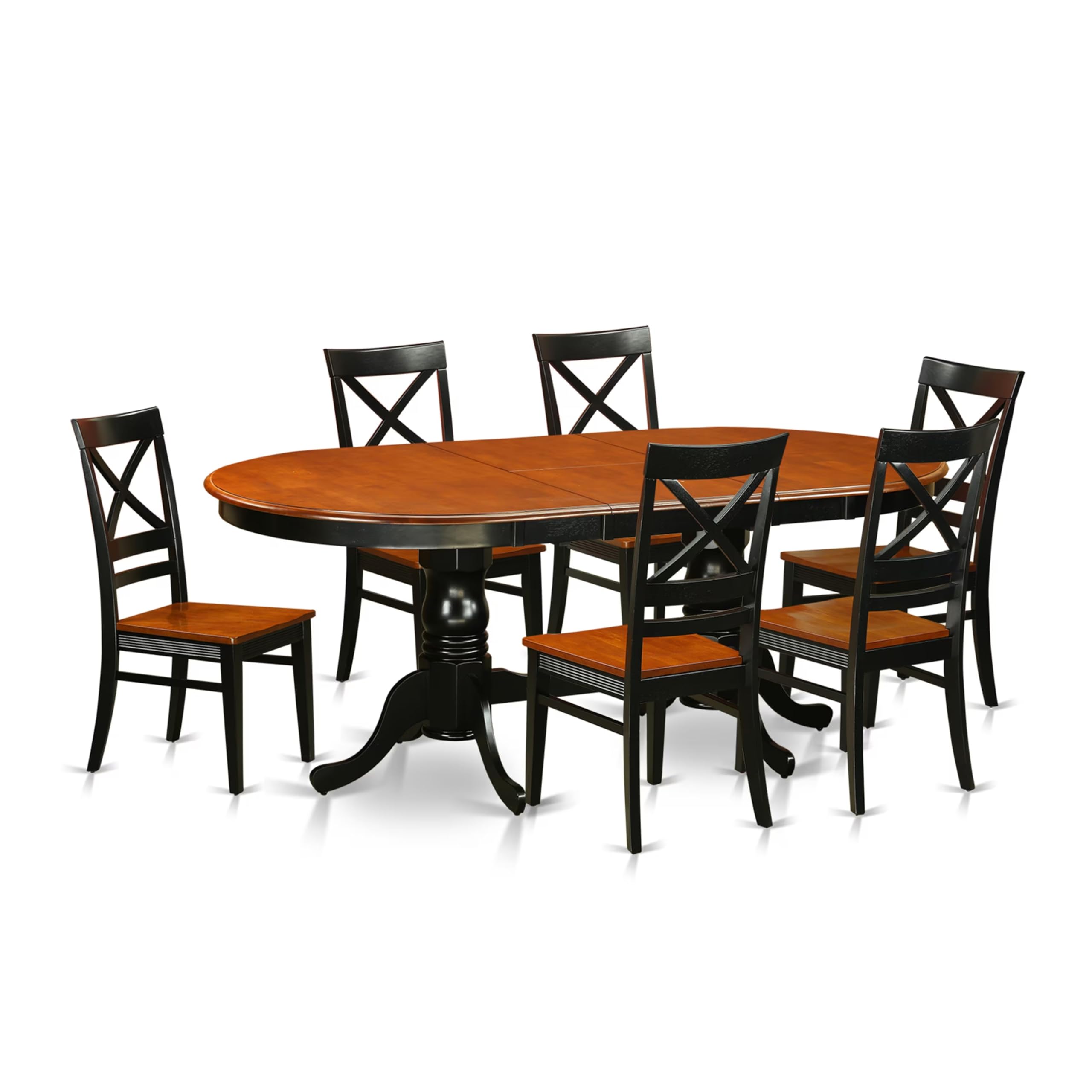 East West Furniture PLQU7-BCH-W 7 Piece Dining Set Consist of an Oval Dining Room Table with Butterfly Leaf and 6 Kitchen Chairs, 42x78 Inch, Black & Cherry