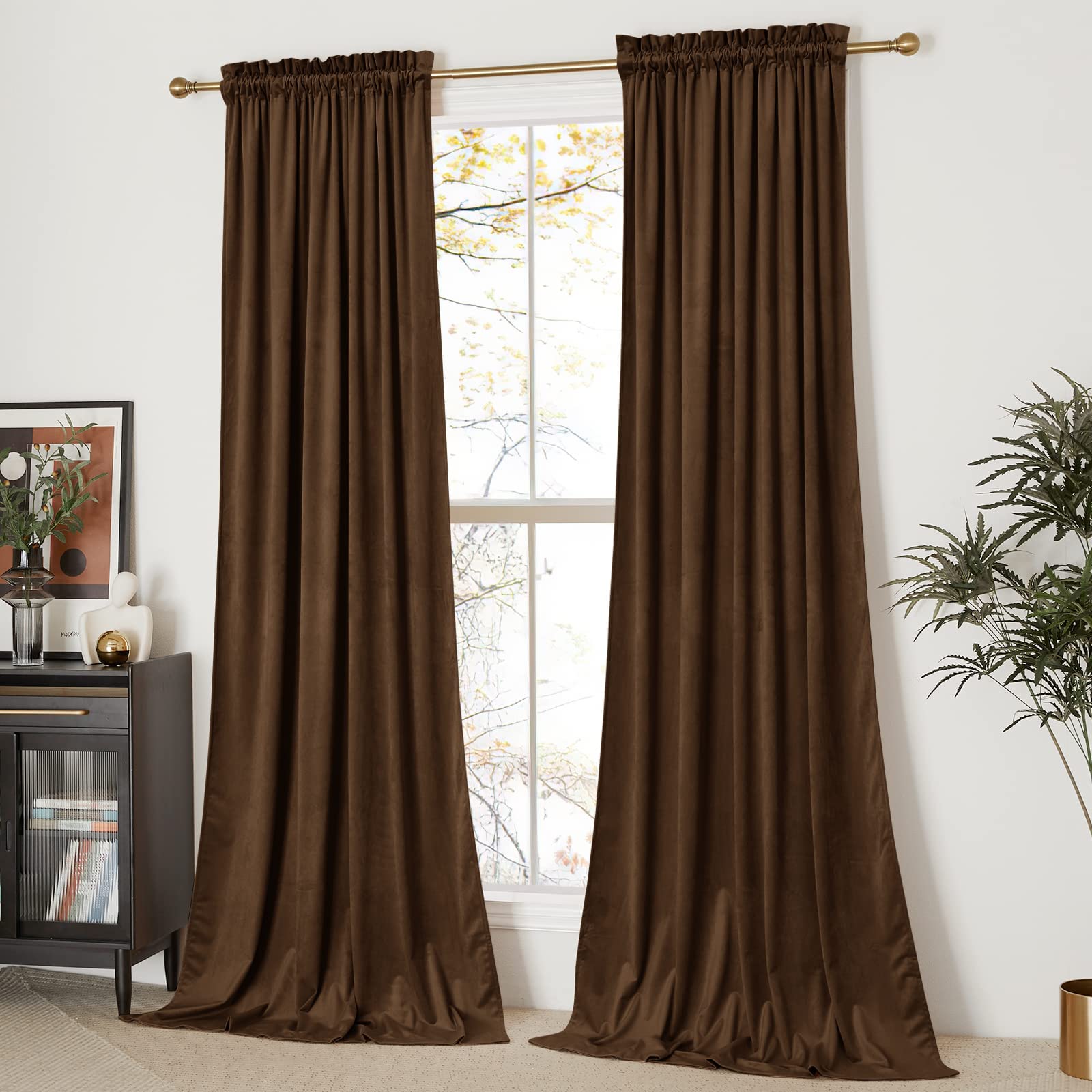 Nicetown Thermal Insulated Brown Velvet Curtains, Sound Reducing Heavy Matt Solid Room Darkening Drapes/Panels For Holiday (2 Pa
