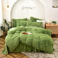 Gusuhome Fluffy Duvet Cover Set Full Size Green Ultra Soft Shaggy Fluffy Comforter Cover Set Fuzzy Quilt Cover Set Bedding Set 3