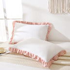 Merryword Pink Pillow Shams White And Pink Reversible King Pillowcases Cute Pillow Cover Set Of 2 Soft Shabby Chic Ruffled Pillo