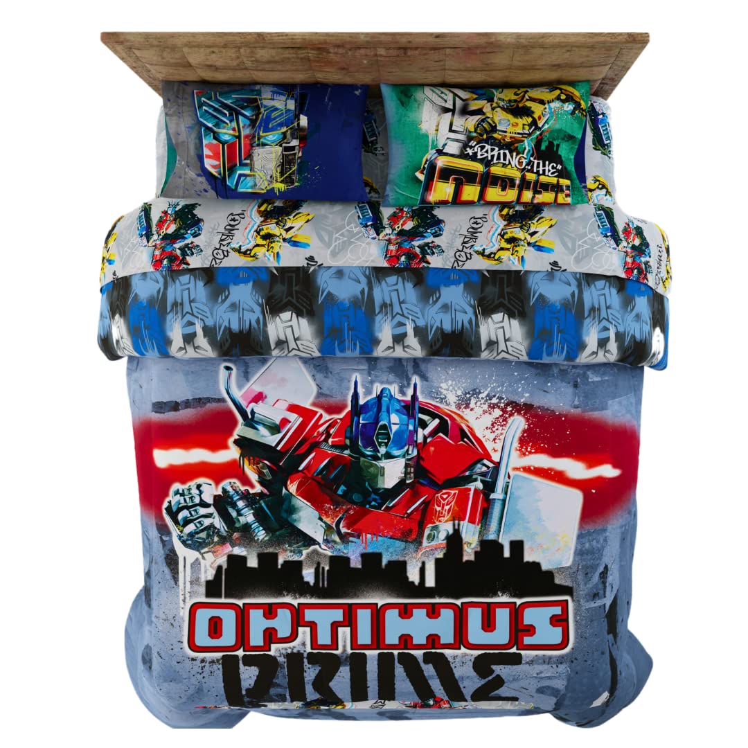 Franco Transformers Battle in Brooklyn Optimus Prime Kids Super Soft Comforter and Sheet Set with Sham, 5 Piece Full Size, (Offi