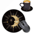 Loworo Round Mouse Pad With Coasters Set, Celestial Theme Sun With Crescent Moon Midnight Art Mouse Pad Non-Slip Rubber Mousepad