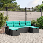 vidaXL Patio Sofa Set with Cushions - 6 Piece Black Poly Rattan Outdoor Furniture for Garden/Terrace