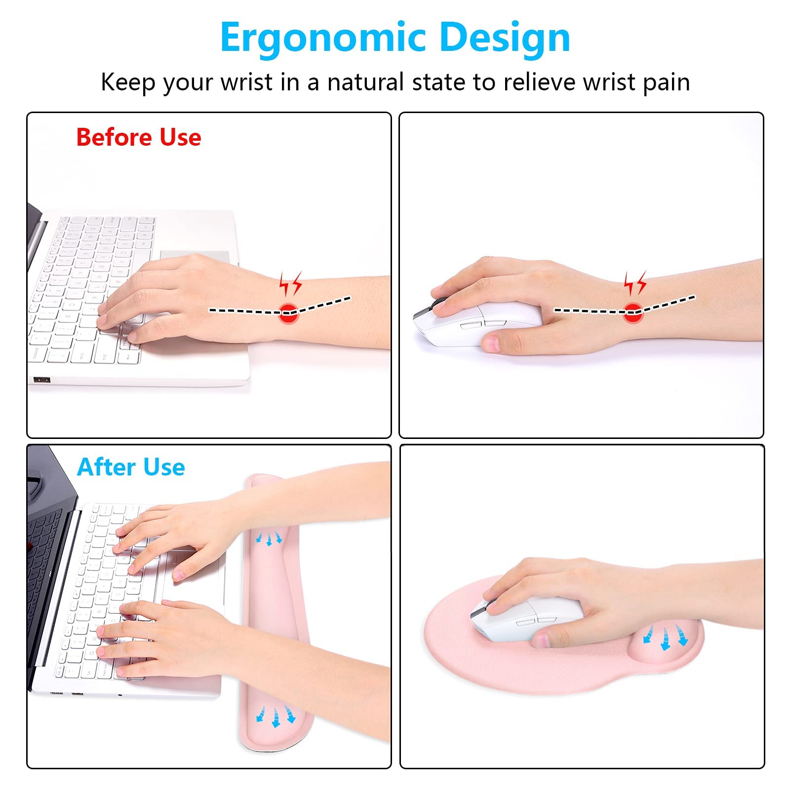 Dapesuom Keyboard Wrist Rest And Mouse Pad With Wrist Support, Cute Memory Foam Cushion For Keyboard And Mouse Set, Ergonomic De