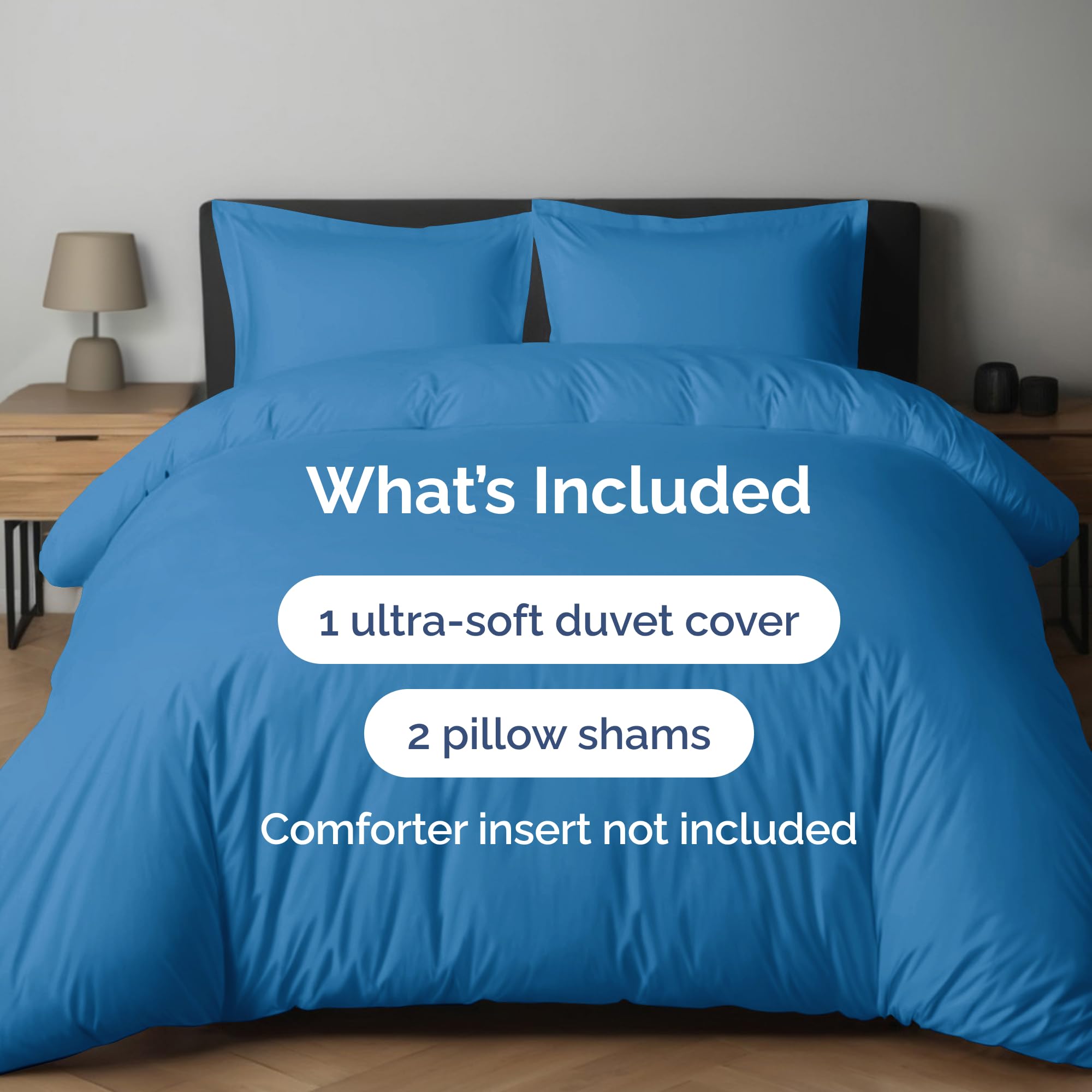 Duvet Cover Queen Size Set - Extra Soft Queen Size Duvet Cover - 90' X 90' Queen Duvet Cover W/ 2 Pillow Shams - Easy Care & Fade Free - Hotel Luxury Duvet Cover W/ Zipper Closures & Ties (Denim Blue)