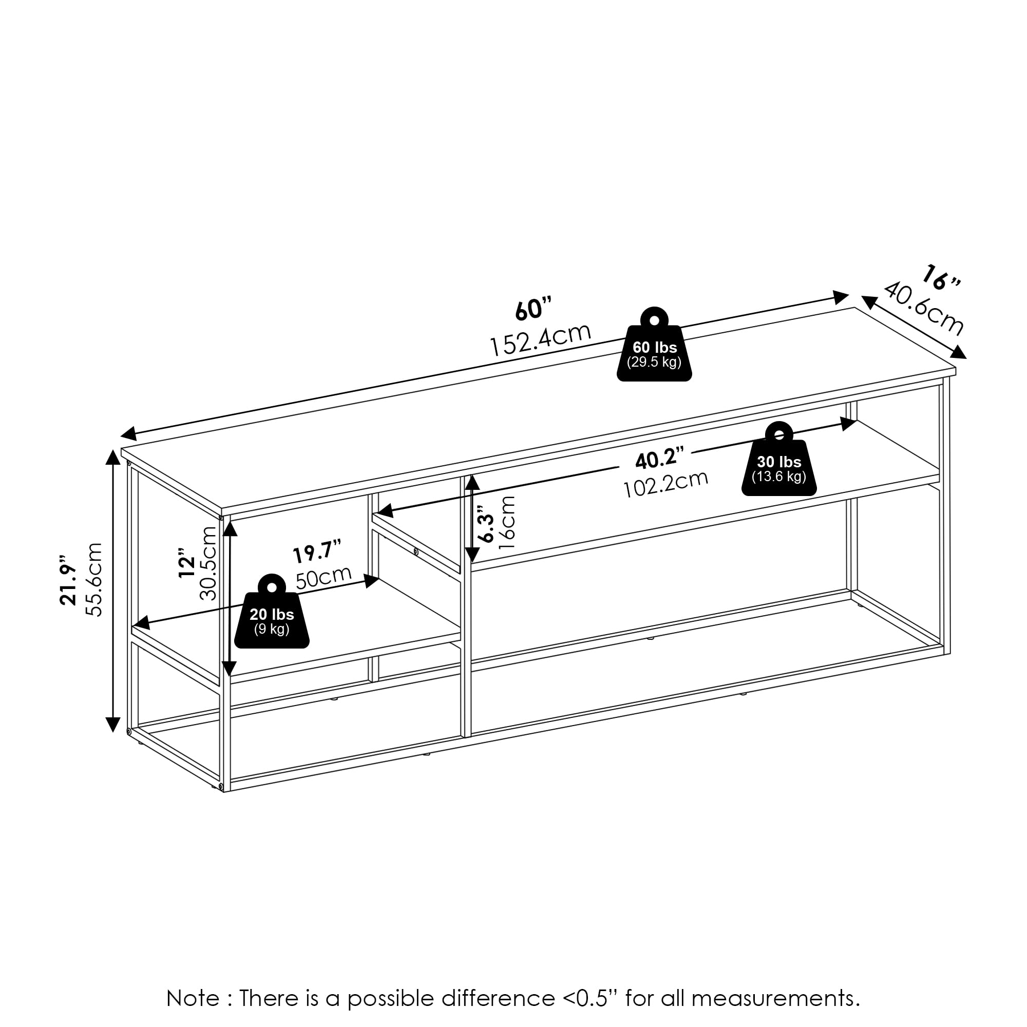 Furinno Moretti Modern Lifestyle TV Stand for TV up to 65 Inch, Solid White/White