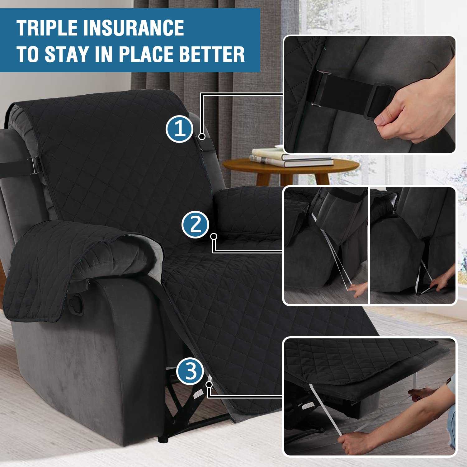 H.Versailtex Reversible Quilted Recliner Covers Recliner Chair Cover Water Resistant Furniture Protector Washable Couch Cover Wi