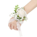 YSUCAU White Rose Wrist Corsages Wristlet Band Bracelet for Wedding,Set of 6, Ivory Eucalyptus Wrist Flower Wristband Hand Flowe
