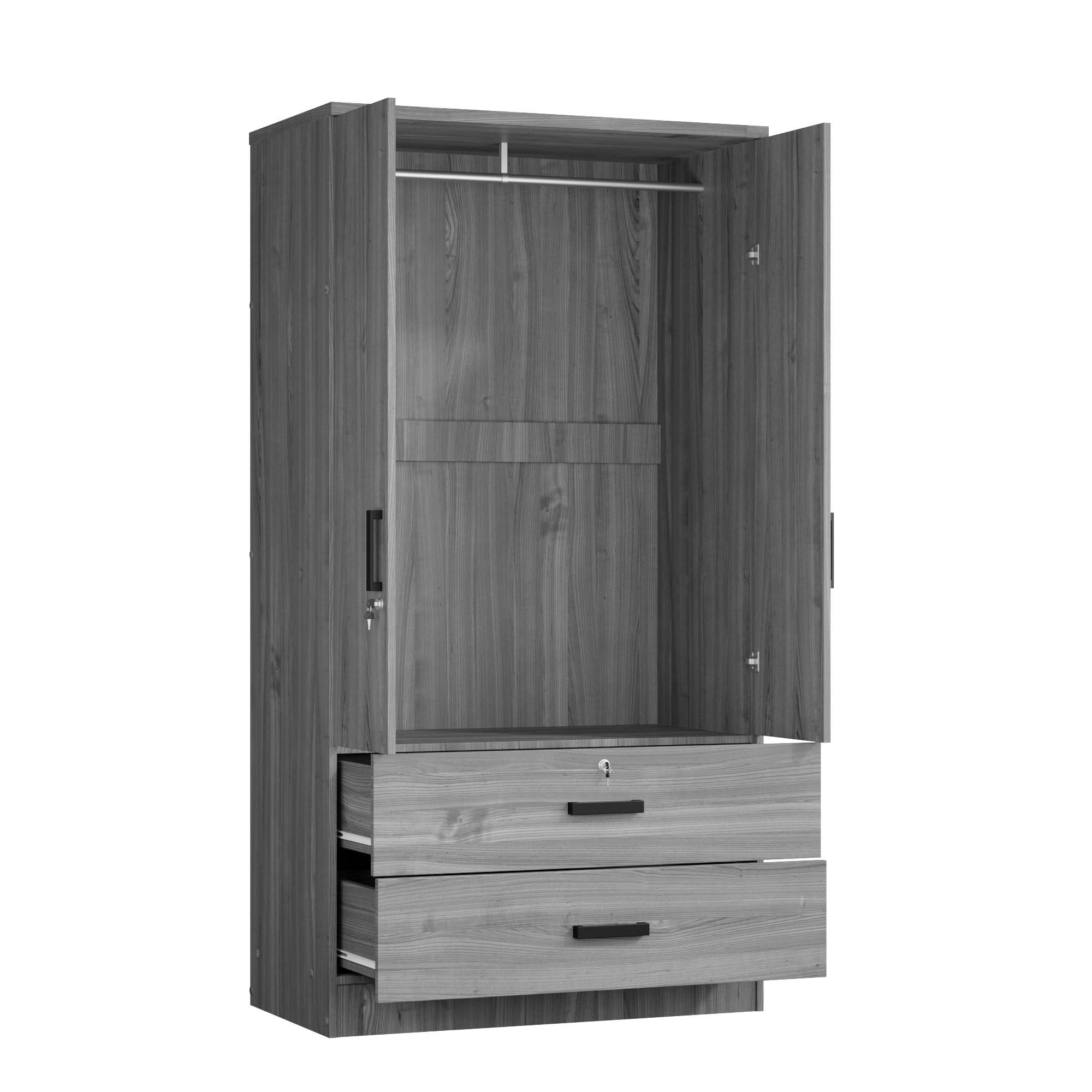Woodpeckers Furniture And Mattress 2-Door Closet with 2-Drawers (Grey)