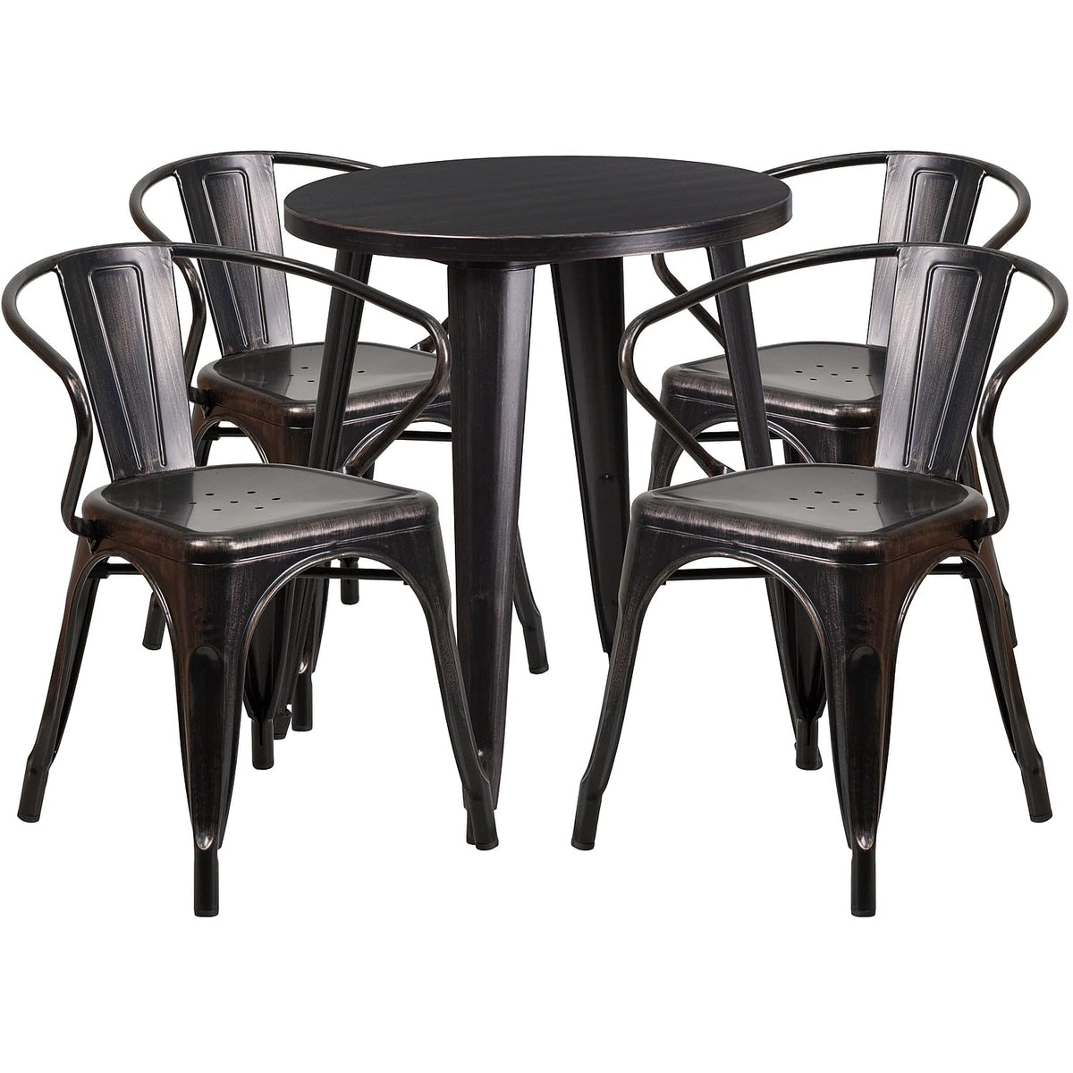 Flash Furniture Commercial Grade 24&quot; Round Black Metal Indoor-Outdoor Table Set with 4 Arm Chairs