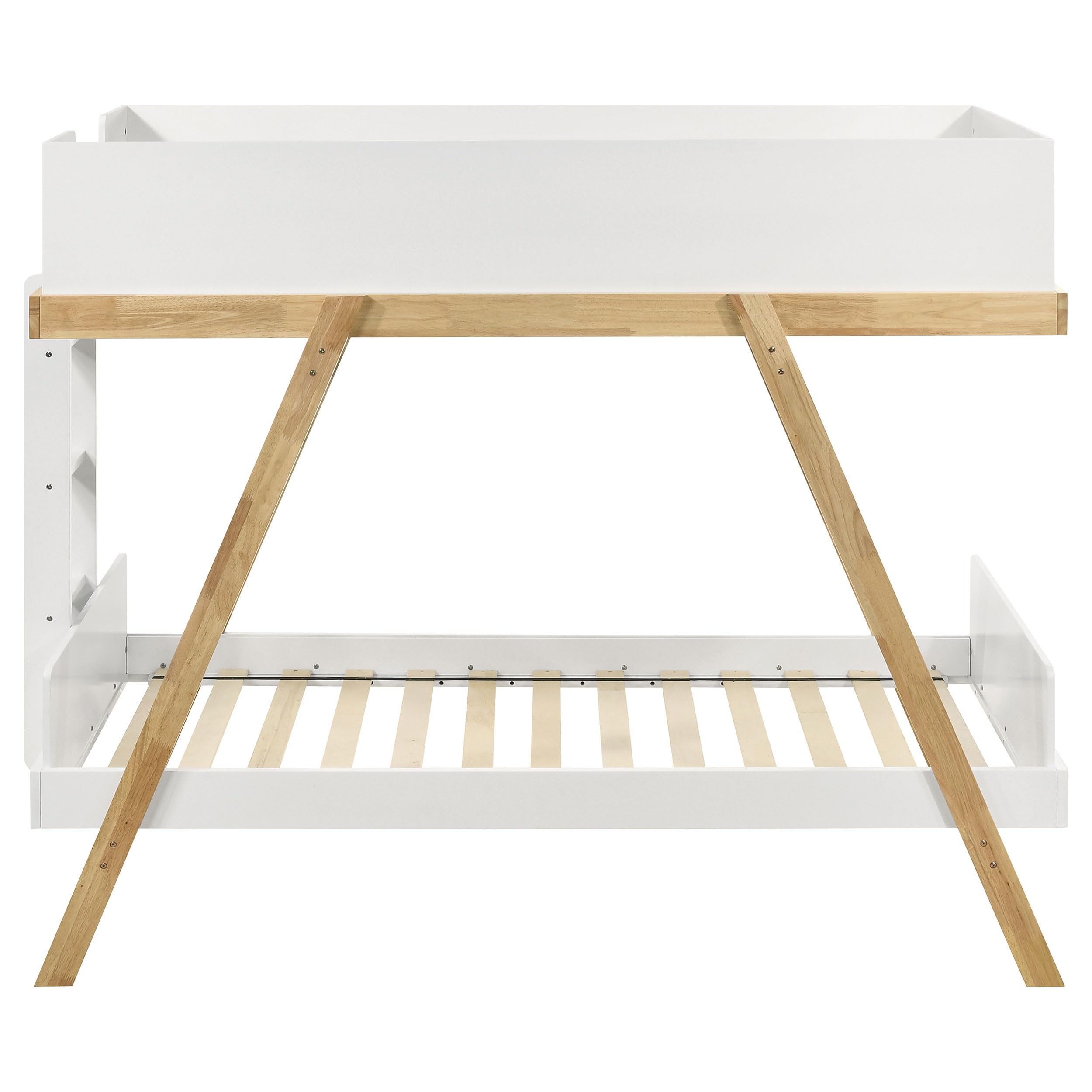Coaster Home Furnishings Frankie Mid-Century Modern Wood Twin Over Twin Size Bunk Bed Frame with Ladder and Guardrails Fully Slatted Mattress Ready Foundation White 460570T