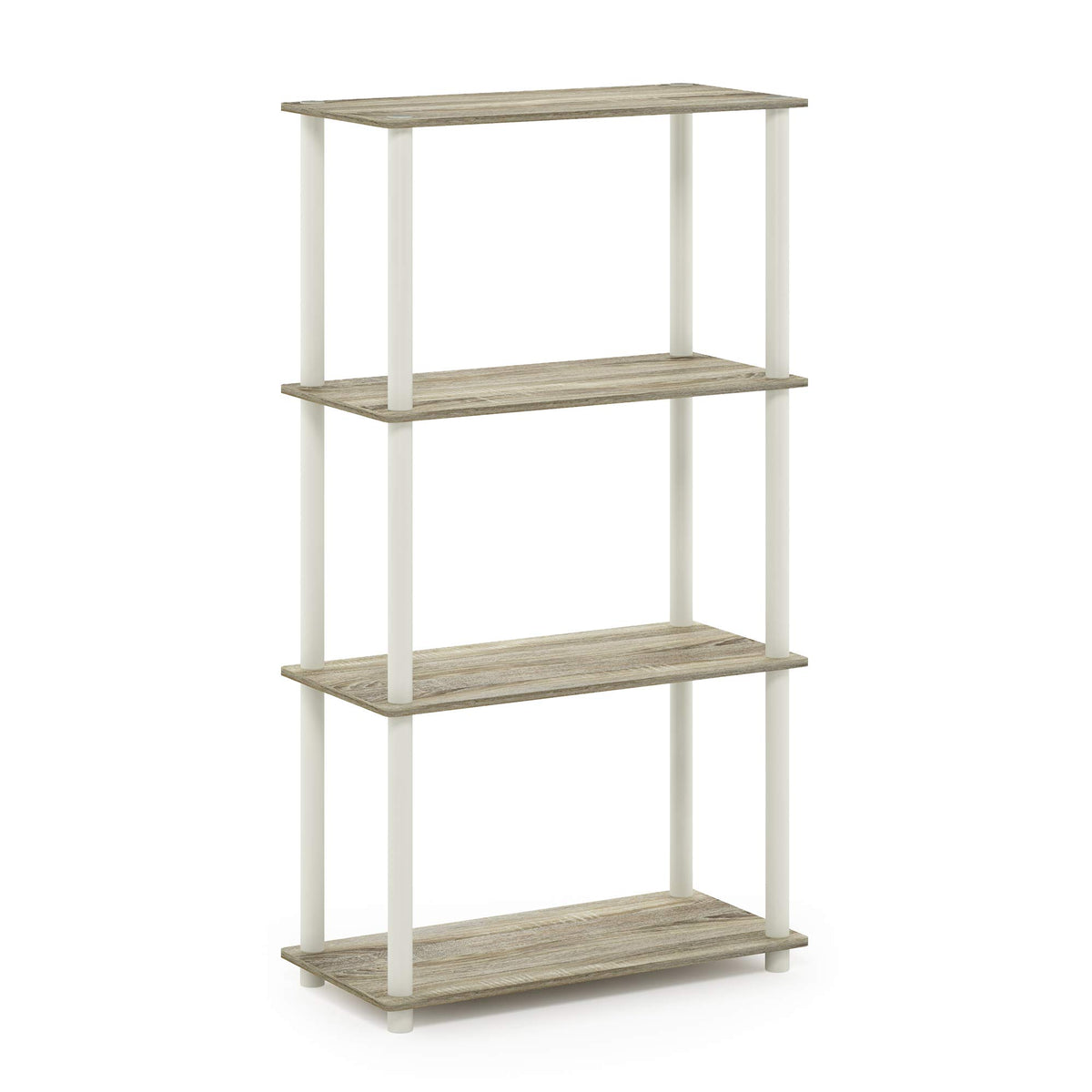 Furinno Turn-N-Tube 4-Tier Multipurpose Shelf Display Rack, Round Tubes, Sonoma Oak/White