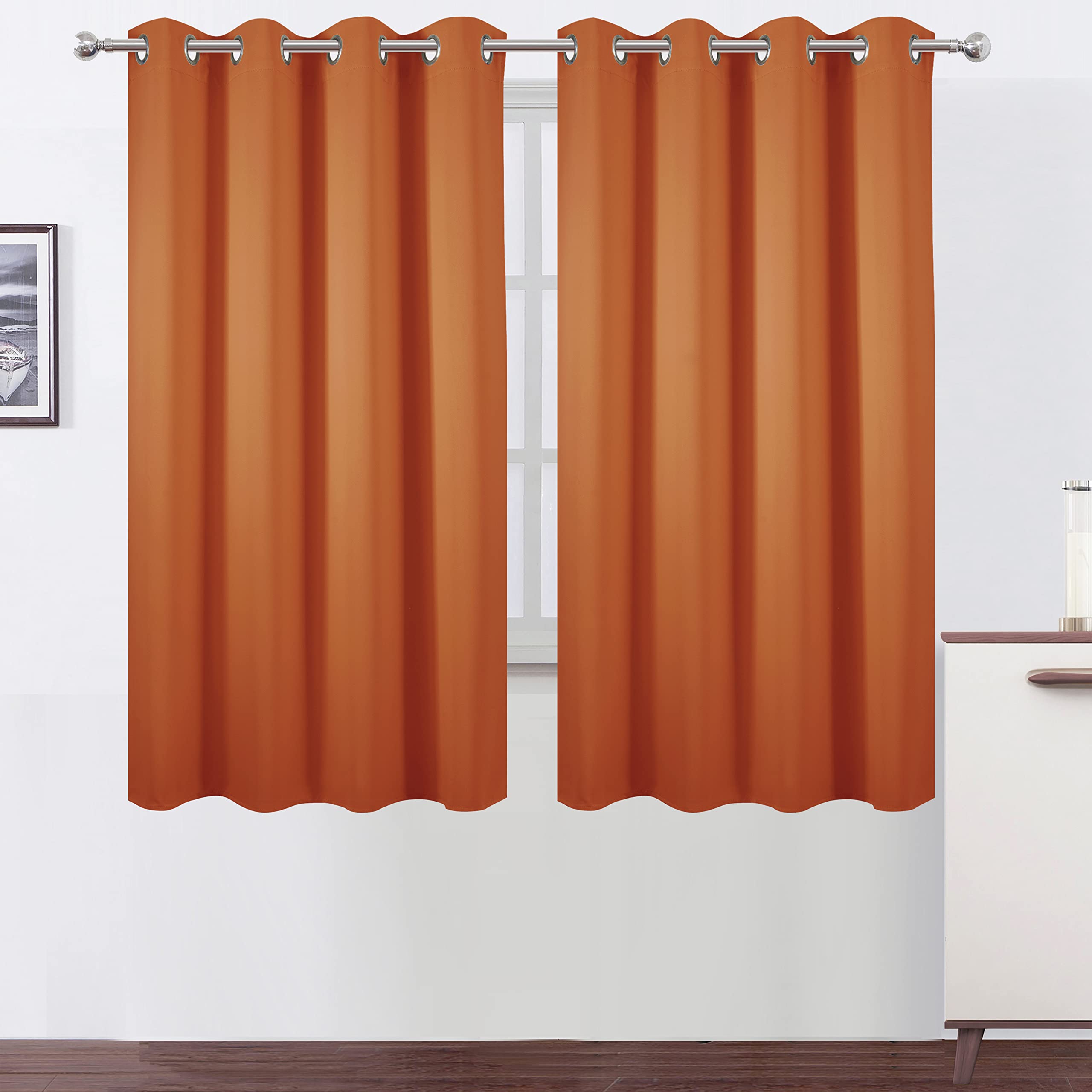 Lemomo Orange Blackout Curtains 52 X 63 Inch Length/Set Of 2 Curtain Panels/Thermal Insulated Room Darkening Blackout Curtains F