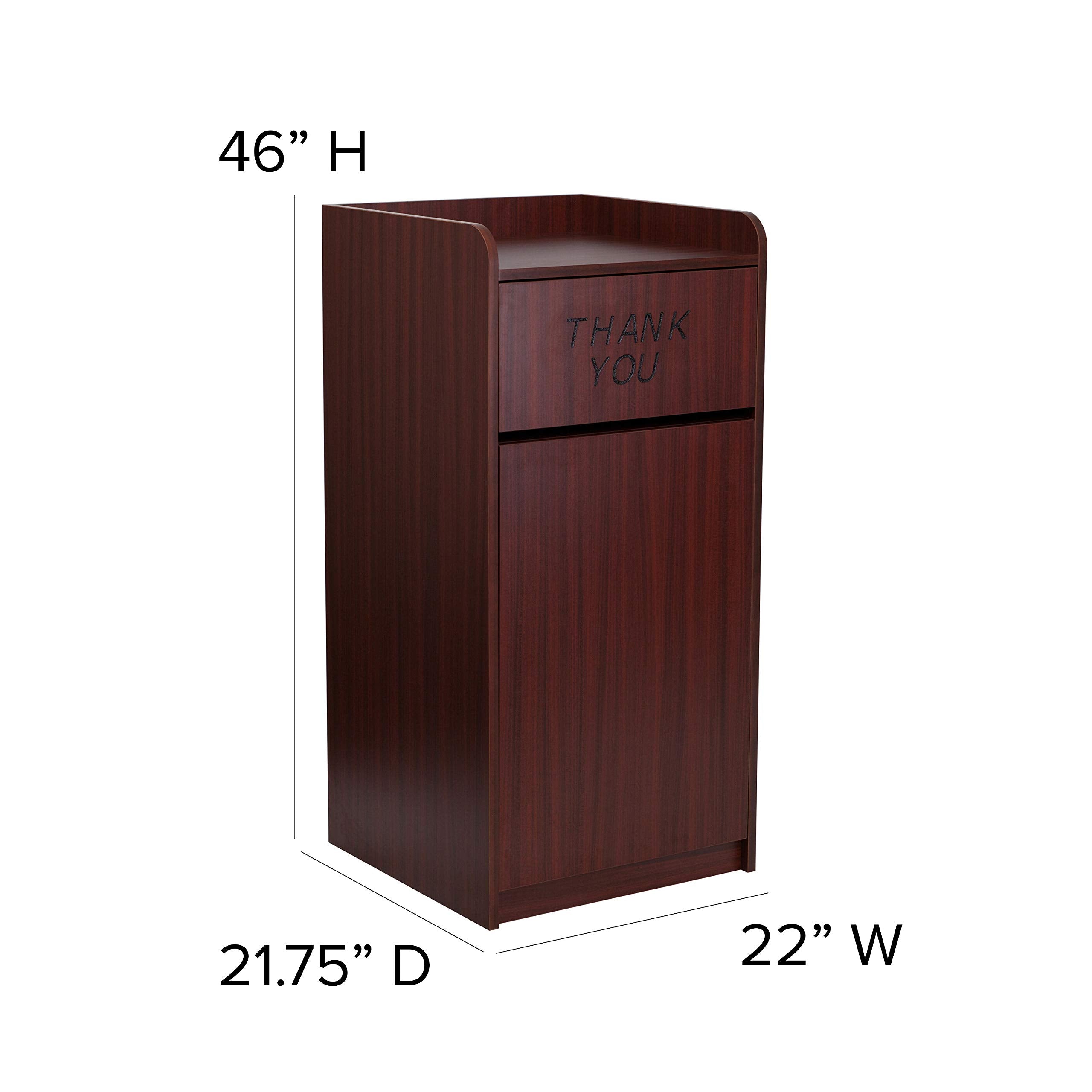 Flash Furniture Sony Laminate Wood Commercial-Grade Trash Receptacle with Tray Top, Wooden Restaurant Trash Can Garbage Receptacle, Mahogany