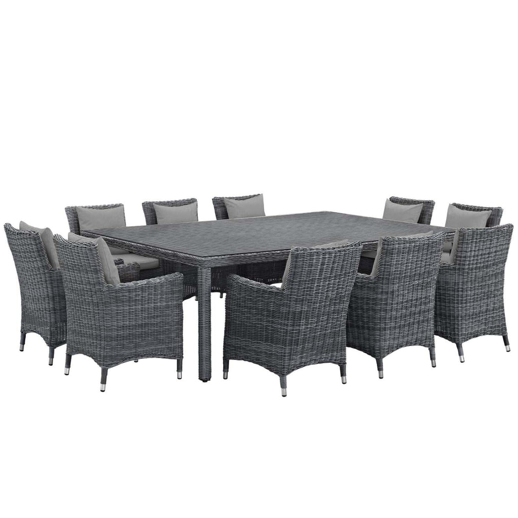 Modway Summon Wicker Rattan Aluminum Outdoor Patio 11-Piece 91" Dining Table And Dining Armchairs With Sunbrella® Fabric Cushions In Canvas Gray