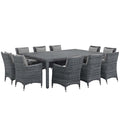Modway Summon Wicker Rattan Aluminum Outdoor Patio 11-Piece 91" Dining Table And Dining Armchairs With Sunbrella® Fabric Cushions In Canvas Gray