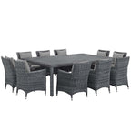 Modway Summon Wicker Rattan Aluminum Outdoor Patio 11-Piece 91" Dining Table And Dining Armchairs With Sunbrella® Fabric Cushions In Canvas Gray