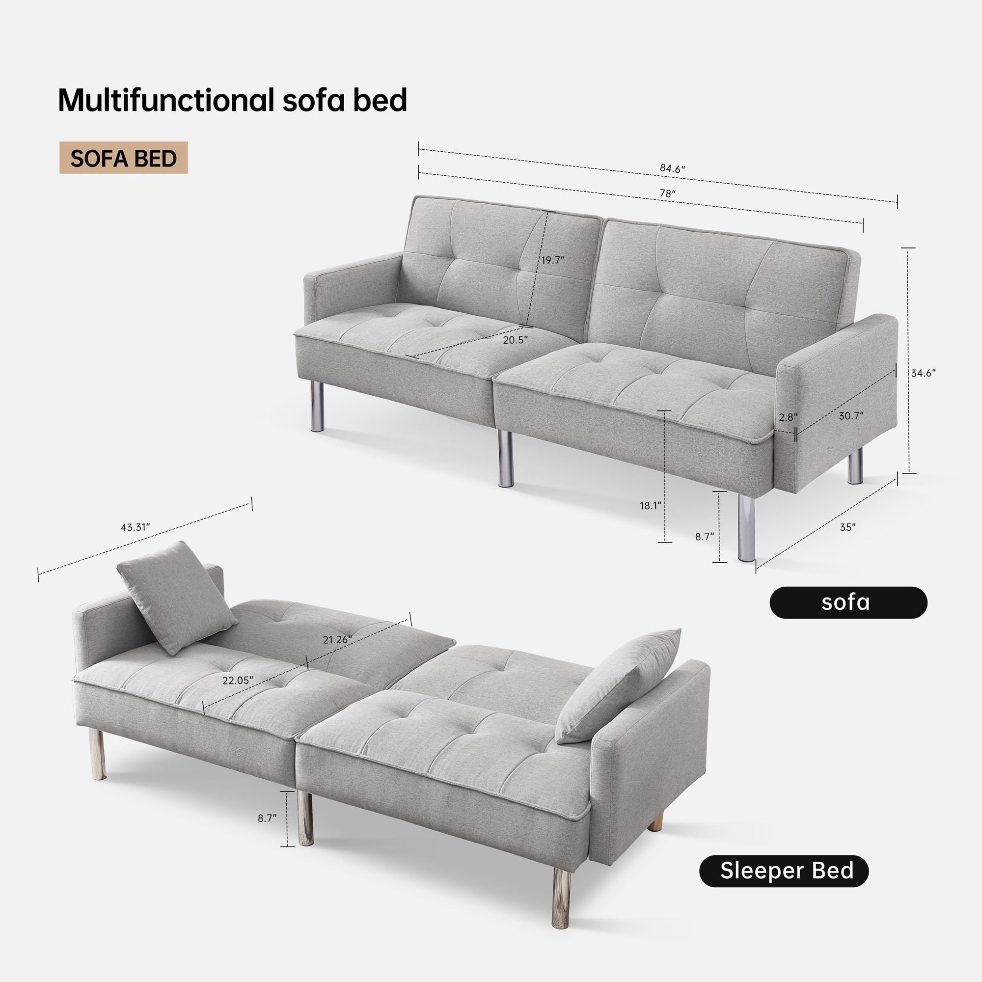 American Furniture Classics Tufted Futon Sofa Sleeper