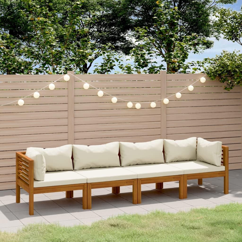 vidaXL Solid Acacia Wood 4-Seater Patio Sofa with Cream Cushion Outdoor Garden Terrace Wooden Modular Sofa Seating Seat Sitting Chair Furniture