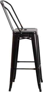 Commercial Grade 30 High Black-Antique Gold Metal Indoor-Outdoor Barstool with Removable Back