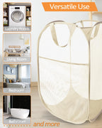 Durable Collapsible Laundry Baskets- Reinforced Mesh Pop Up Laundry Hamper With Side Pocket, Foldable Clothes Storage Hamper Wit
