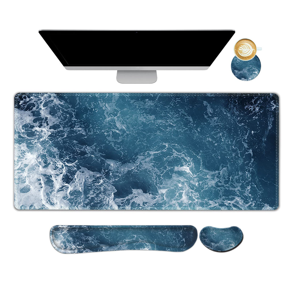 Artso Gaming Mouse Pad Extended, Keyboard Wrist Rest Pad & Wrist Support Abstract Mousepad Set, Non-Slip Base, Memory Foam Desk