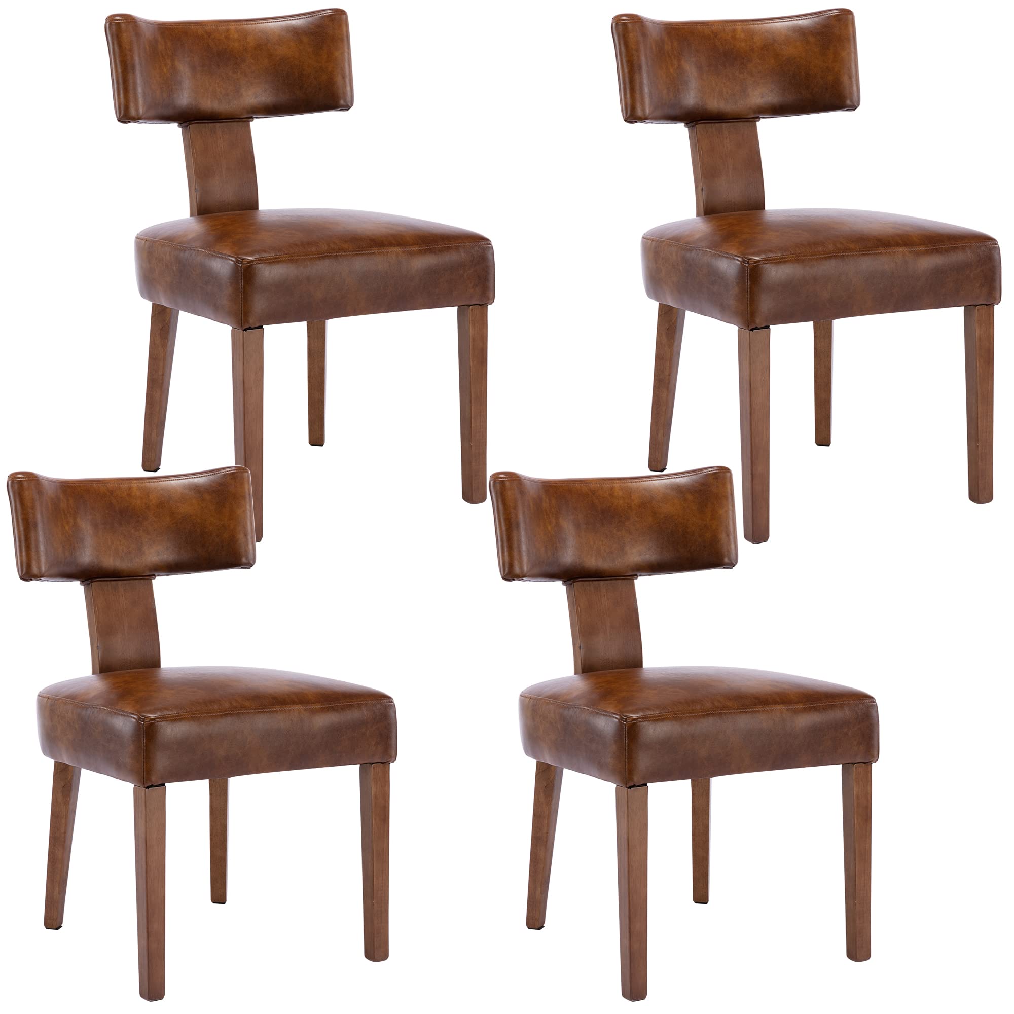 Wahson Farmhouse Kitchen & Dining Room Chairs Set Of 4, Retro Faux Leather Upholstered Dining Chair With Hardwood Legs, Brown