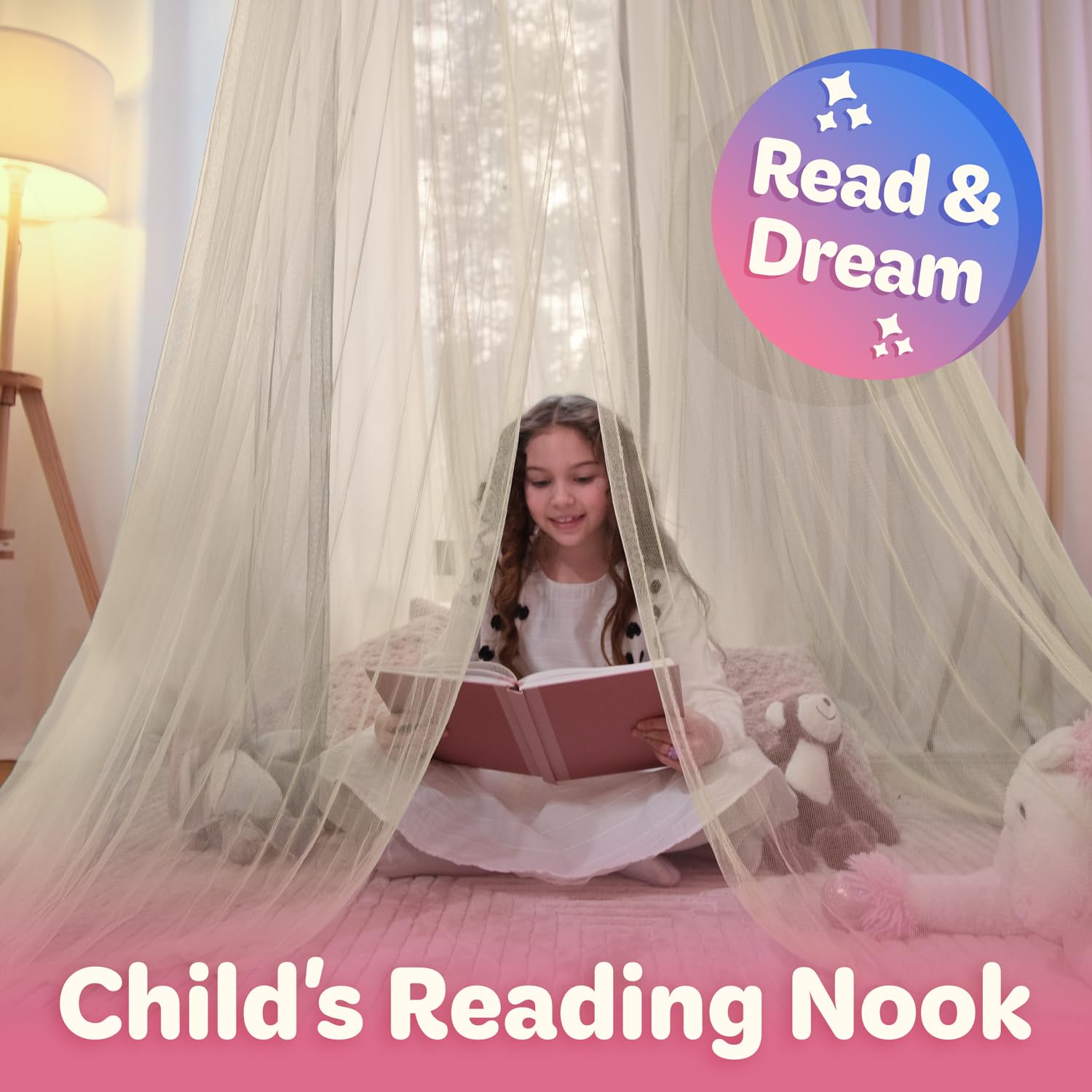 Bollepo Yellow Bed Canopy For Girls With Glowing Stars - Princess Yellow Baby Canopy For Bed, Netting Room Decor, Ceiling Tent,