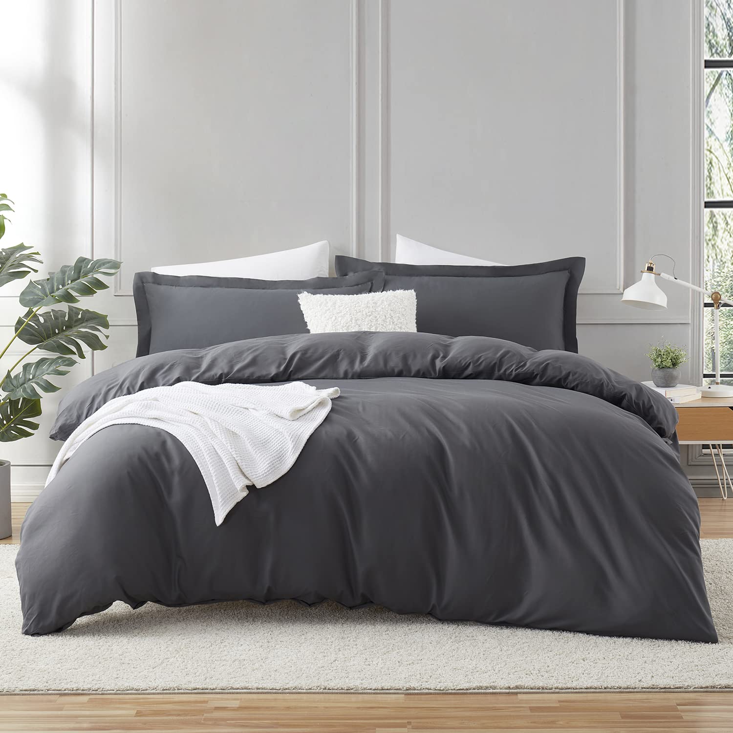 Hearth & Harbor Grey Duvet Cover Full Size - 3 Piece Full Size Duvet Cover Set, Soft Double Brushed Full Duvet Covers With Butto